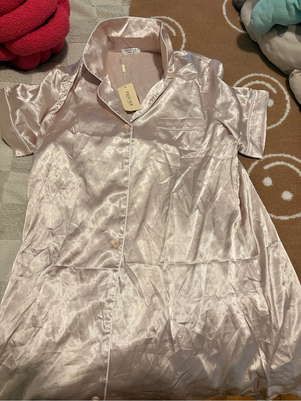 NWT Champagne/blush button down silk night gown